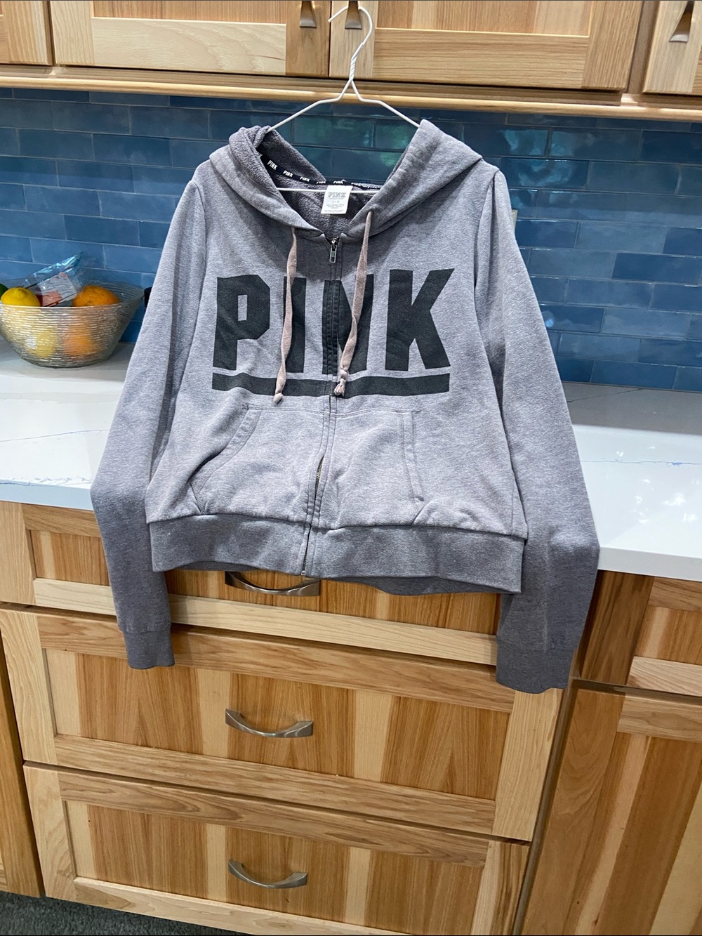 PINK Victoria's Secret Gray Hoodie with Black Trim